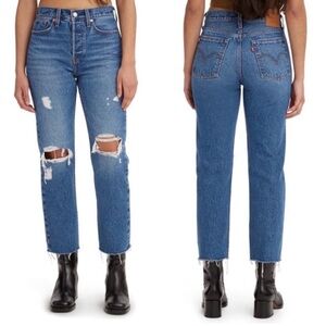 Levis Premium Wedgie Straight Jeans 25 Distressed Button Fly Raw Hem Carry Kerry